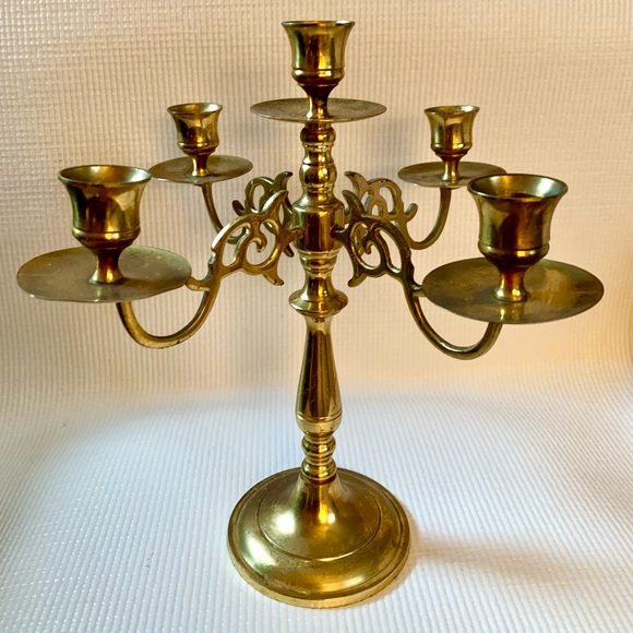 Vintage Shabby Chic Brass Candelabra 5 Arm Cottagecore - Picture 8 of 8